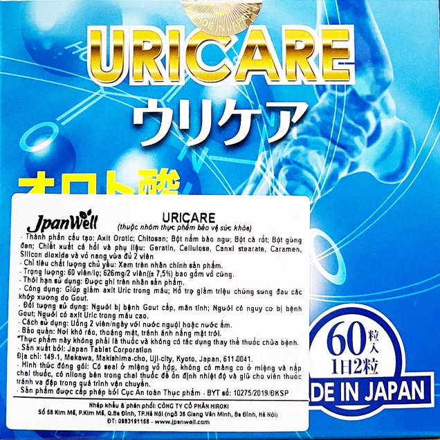 Viên uống Uricare Jpanwell giúp giảm axit uric trong máu (60 viên)