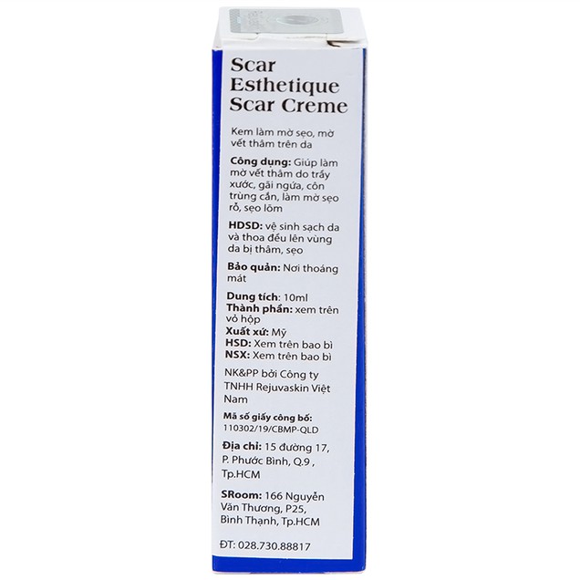Kem Rejuvaskin Scar Esthetique Silicone hỗ trợ làm mờ sẹo, mờ vết thâm trên da (10ml)