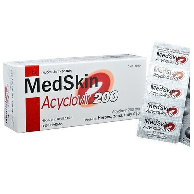 Thuốc Medskin Acyclovir 200 DHG điều trị các trường hợp nhiễm Herpes (5 vỉ x 10 viên)