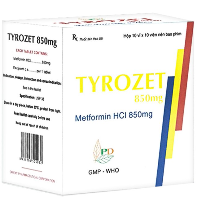 Thuốc Tyrozet 850mg Phương Đông điều trị đái tháo đường type 2 (10 vỉ x 10 viên)