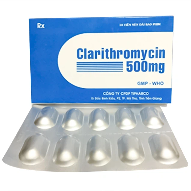 Thuốc Clarithromycin 500mg Tipharco điều trị nhiễm trùng đường hô hấp (10 viên)