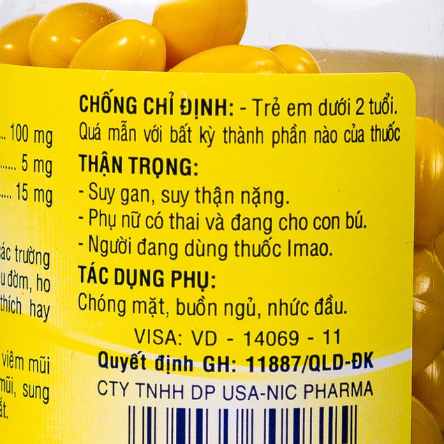 Thuốc Coldnic Usa-Nic Pharma đặc trị ho, viêm mũi dị ứng (100 viên)