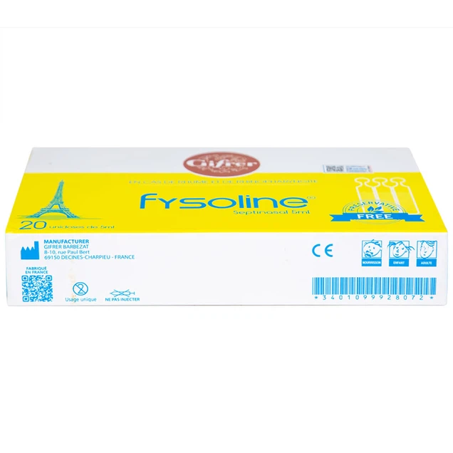 Nước muối sinh lý Fysoline Septinasal Gifrer hỗ trợ vệ sinh mũi cho bé (20 ống x 5ml)