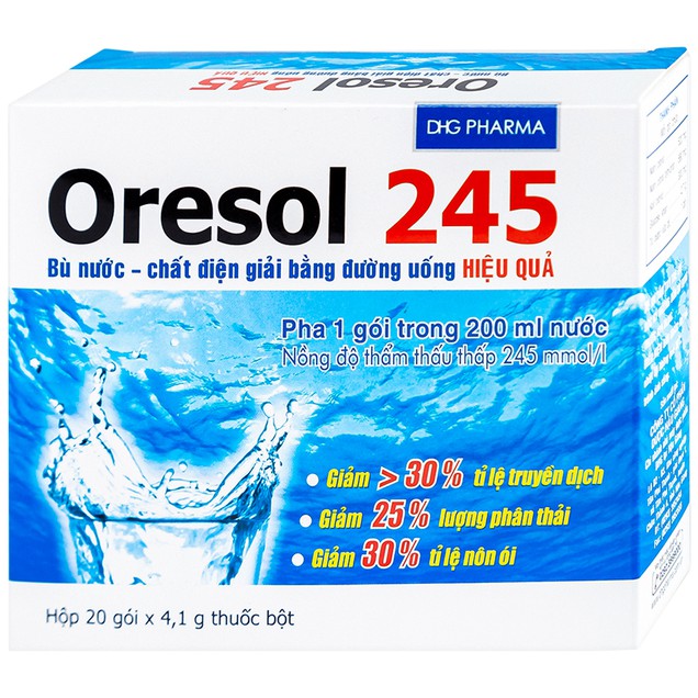Thuốc Oresol 245 bù nước, bổ sung chất điện giải (4,1g x 20 gói)