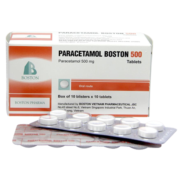 Thuốc Paracetamol Boston 500mg giảm đau đầu, đau nửa đầu, đau thần kinh (10 vỉ x 10 viên)