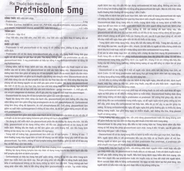 Thuốc Prednisolone 5mg TV.Pharma kháng viêm, chống dị ứng (200 viên)