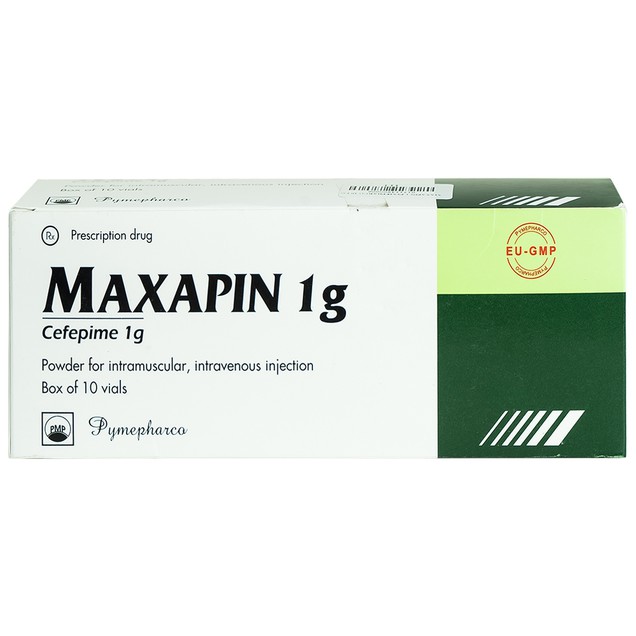 Bột pha tiêm Maxapin 1g Pymepharco điều trị nhiễm khuẩn (10 lọ x 10 nước pha x 15ml)