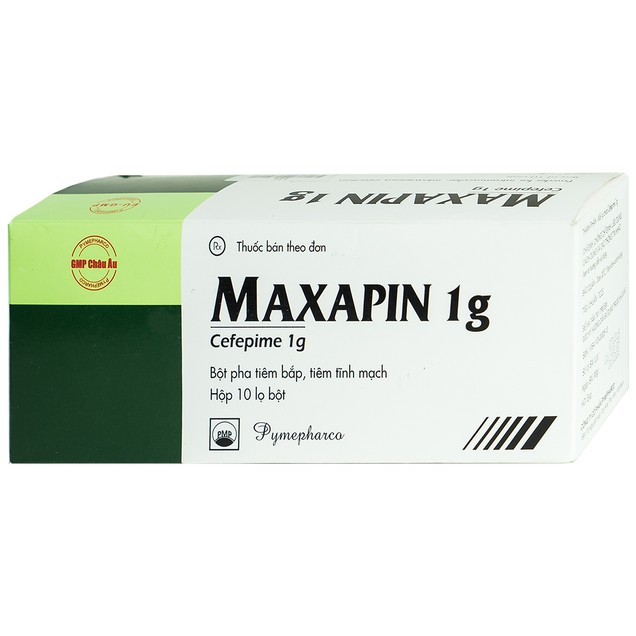 Bột pha tiêm Maxapin 1g Pymepharco điều trị nhiễm khuẩn (10 lọ x 10 nước pha x 15ml)