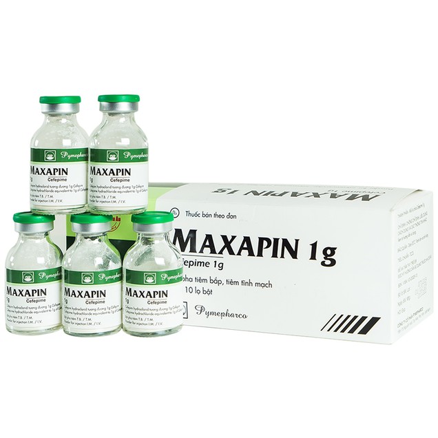 Bột pha tiêm Maxapin 1g Pymepharco điều trị nhiễm khuẩn (10 lọ x 10 nước pha x 15ml)