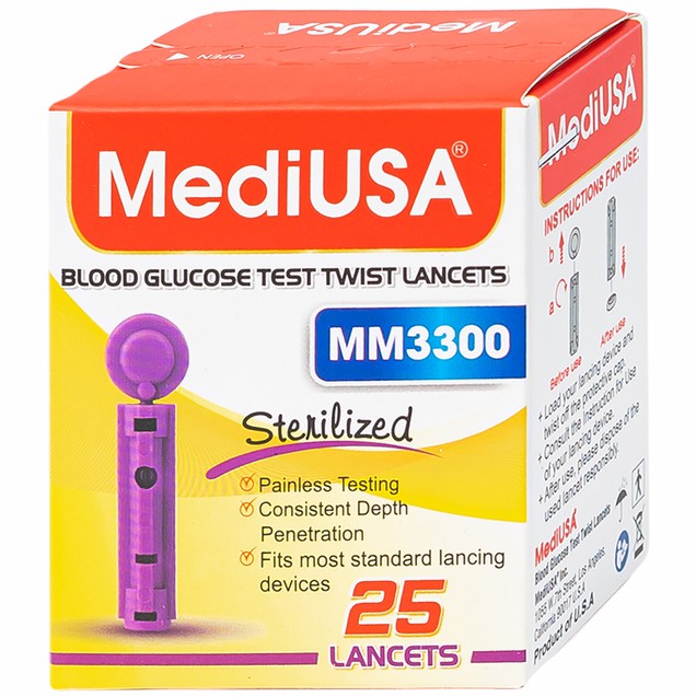 Kim lấy máu MediUSA MM3300 dùng cho máy đo đường huyết (25 Cái)