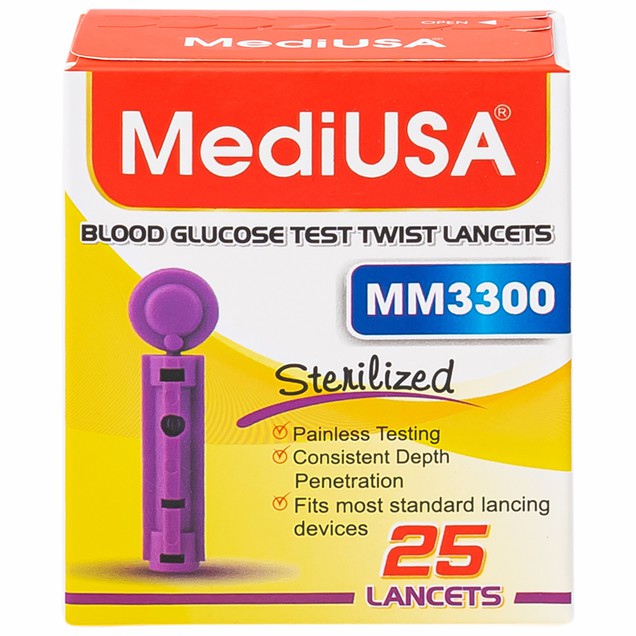 Kim lấy máu MediUSA MM3300 dùng cho máy đo đường huyết (25 Cái)