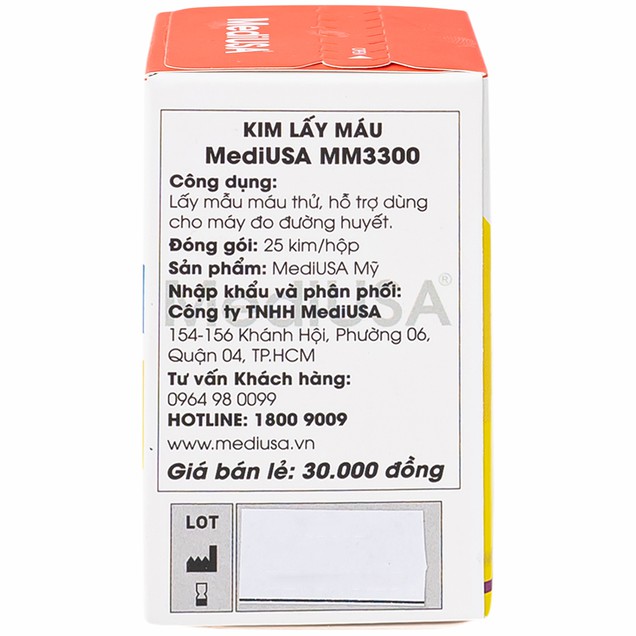 Kim lấy máu MediUSA MM3300 dùng cho máy đo đường huyết (25 Cái)