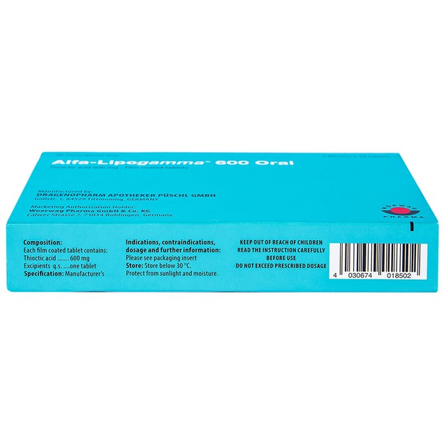 Thuốc Alfa-Lipogamma 600mg Oral Dragenopharm hỗ trợ điều trị đa thần kinh đái tháo đường (30 viên)