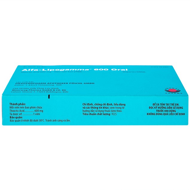 Thuốc Alfa-Lipogamma 600mg Oral Dragenopharm hỗ trợ điều trị đa thần kinh đái tháo đường (30 viên)