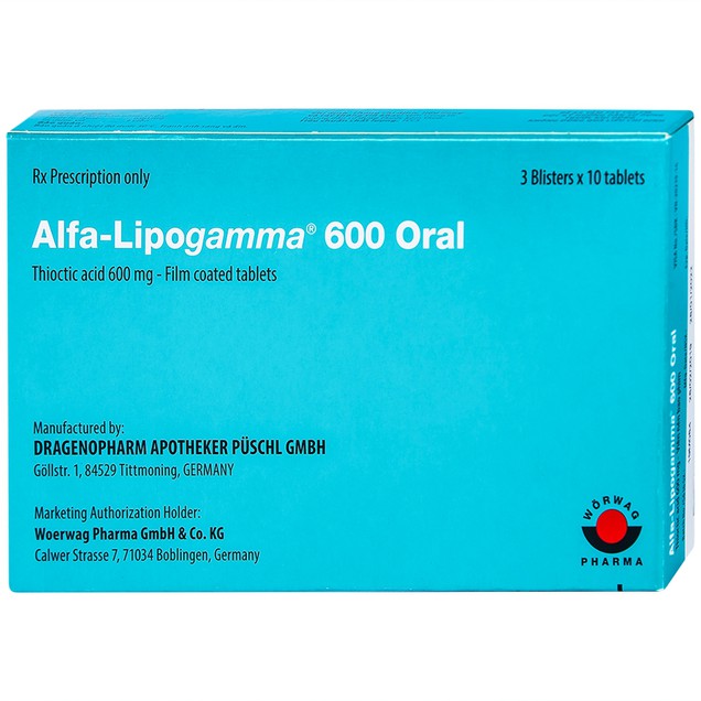 Thuốc Alfa-Lipogamma 600mg Oral Dragenopharm hỗ trợ điều trị đa thần kinh đái tháo đường (30 viên)