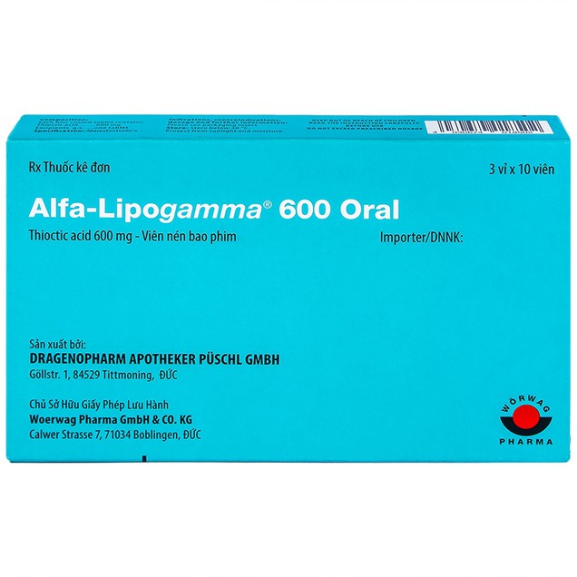 Thuốc Alfa-Lipogamma 600mg Oral Dragenopharm hỗ trợ điều trị đa thần kinh đái tháo đường (30 viên)