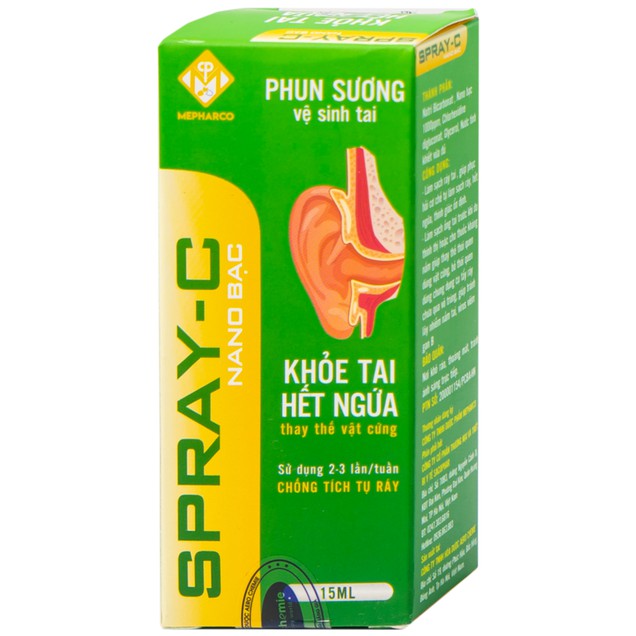 Phun sương vệ sinh tai Spray-C Nano Bạc Aero Chemie hỗ trợ làm sạch ráy tai (15ml)