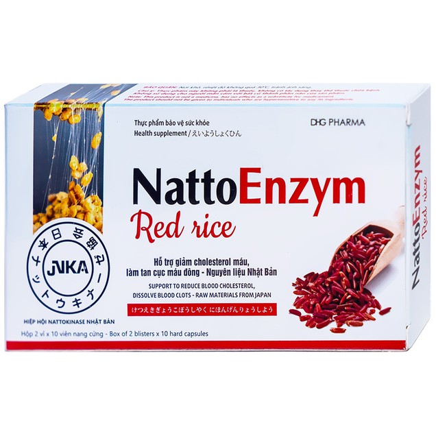 Viên uống NattoEnzym Red Rice DHG hỗ trợ giảm cholesterol máu, làm tan cục máu đông (20 viên)
