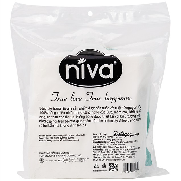 Bông tẩy trang đa dụng Niva túi zipper mềm mại, an toàn cho da (100 miếng)