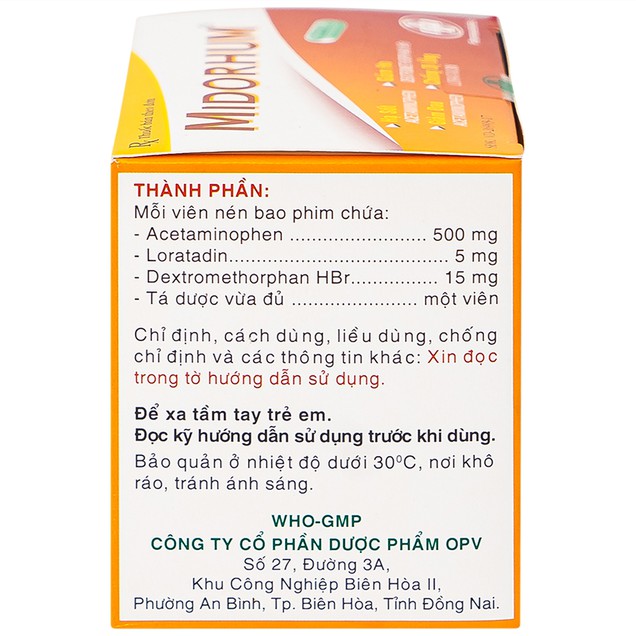 Thuốc Midorhum OPV điều trị các triệu chứng cảm cúm. (10 vỉ x 10 viên)
