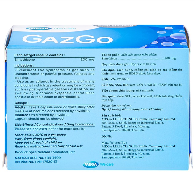 Thuốc GazGo 200mg MEGA We care điều trị chướng bụng và đầy hơi (30 viên)