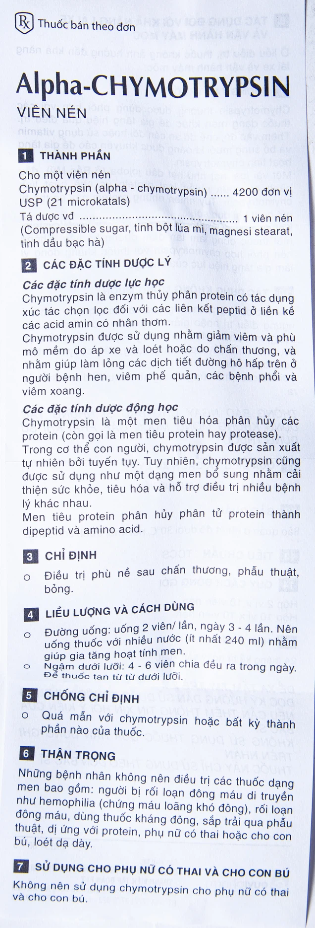 Thuốc Alpha-Chymotrypsin 4200Iu Euvipharm điều trị phù nề (2 vỉ x 10 viên)
