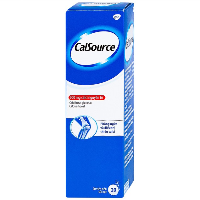 Viên sủi CalSource 500mg Gsk phòng ngừa và điều trị thiếu calci (20 viên)