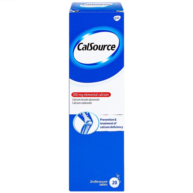 Viên sủi CalSource 500mg Gsk phòng ngừa và điều trị thiếu calci (20 viên)