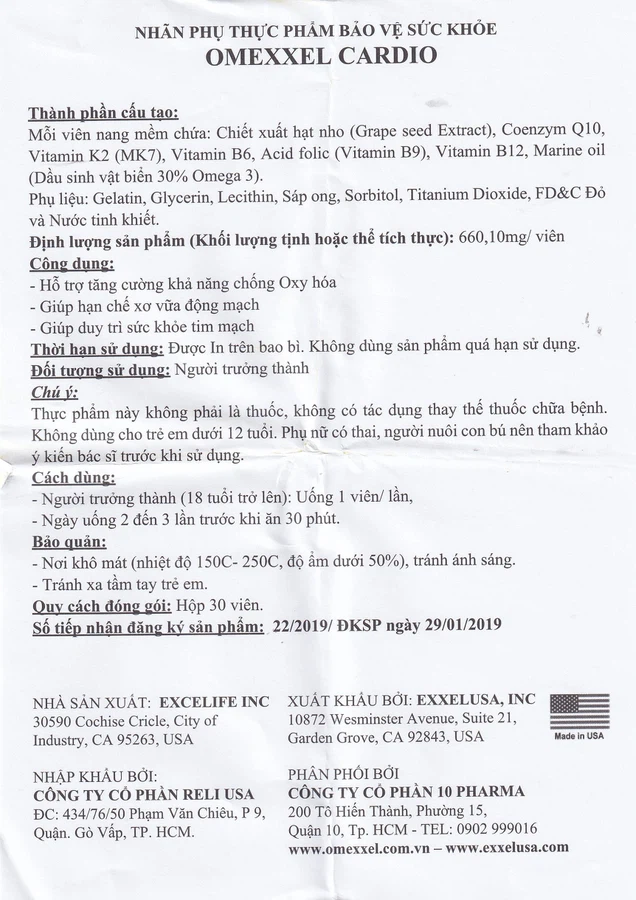 Viên uống Omexxel Cardio Excelife hỗ trợ duy trì sức khỏe tim mạch (30 viên)