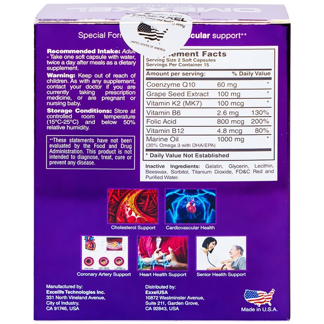 Viên uống Omexxel Cardio Excelife hỗ trợ duy trì sức khỏe tim mạch (30 viên)