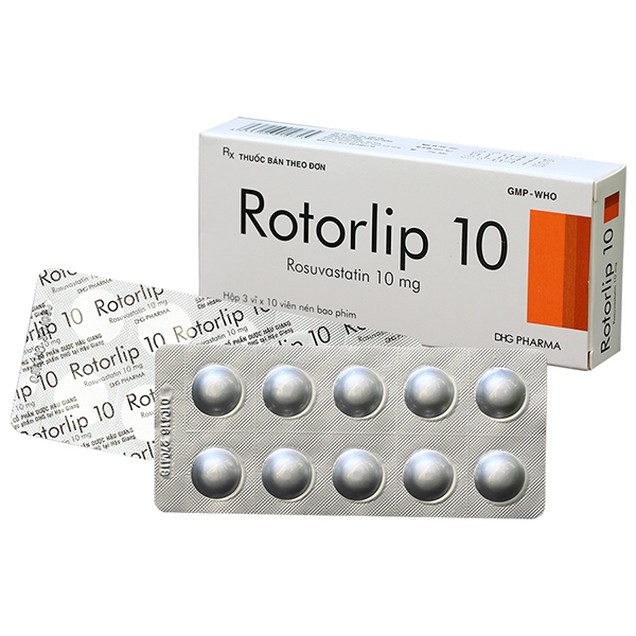 Thuốc Rotorlip 10mg DHG hỗ trợ điều trị tăng cholesterol máu tiên phát (3 vỉ x 10 viên)