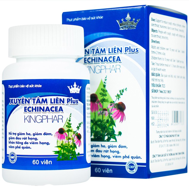 Viên uống Xuyên Tâm Liên Plus Echinacea Kingphar hỗ trợ giảm ho, giảm đờm, giảm đau rát họng (60 viên)