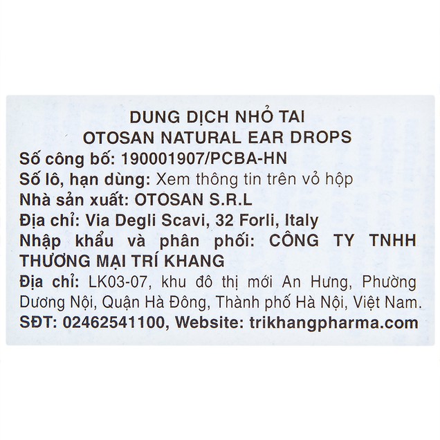 Dung dịch nhỏ tai Otosan Natural Ear Drops hỗ trợ vệ sinh tai (10ml)