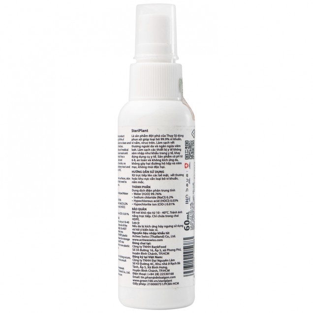 Nước xịt khuẩn SteriPlant hỗ trợ làm sạch vết thương ngoài da và ngừa viêm loét (60ml)