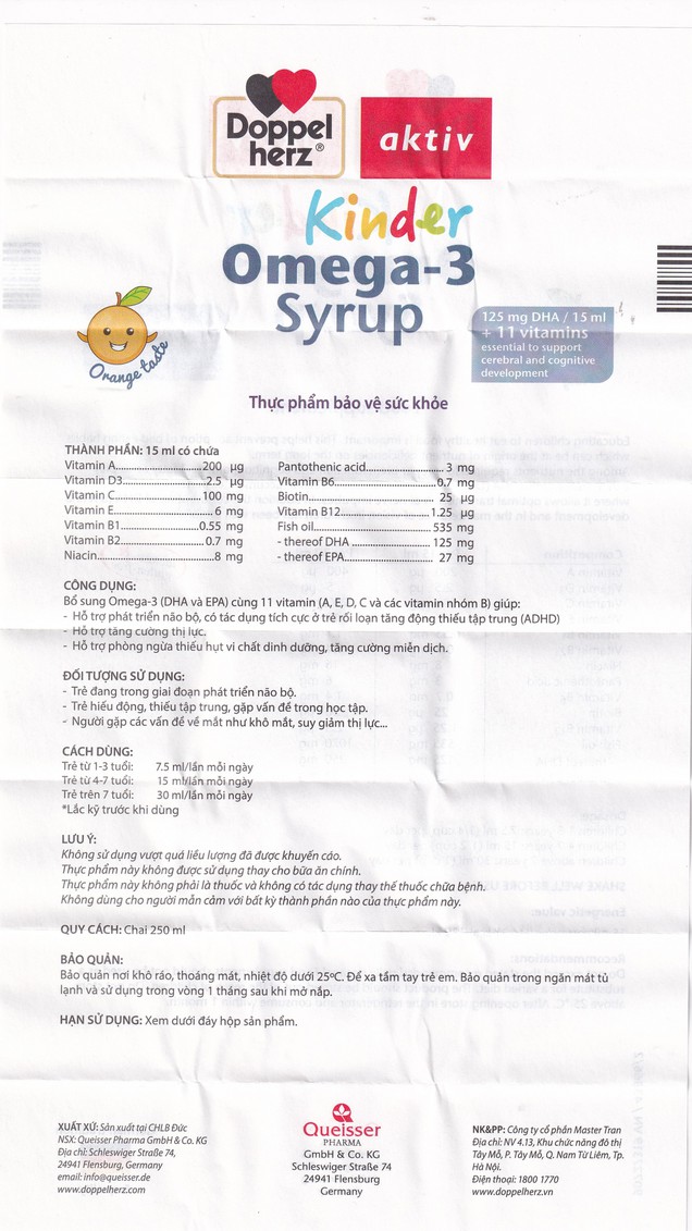 Siro Kinder Omega-3 Syrup Doppelherz hỗ trợ phát triển não bộ (250ml)