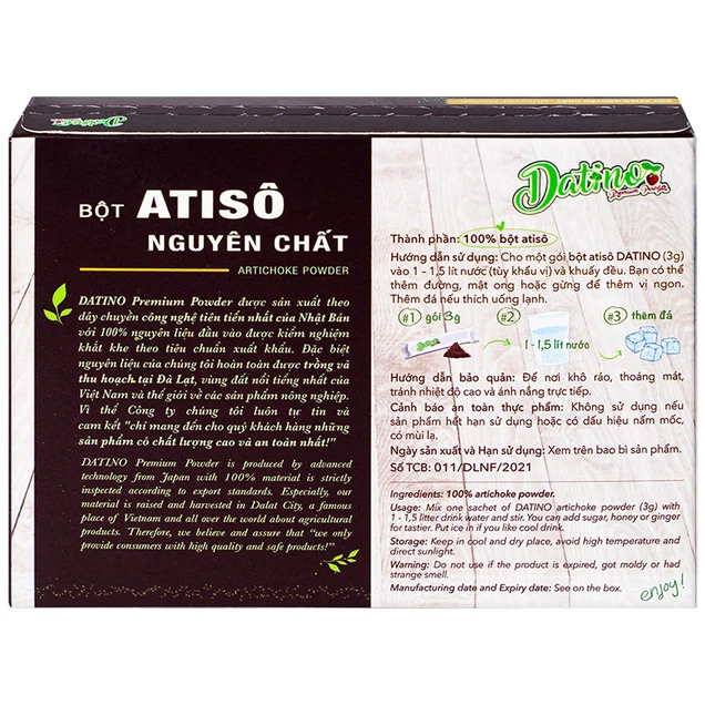 Bột Atisô nguyên chất Datino hỗ trợ mát gan, giải độc cơ thể (3g x 15 gói)