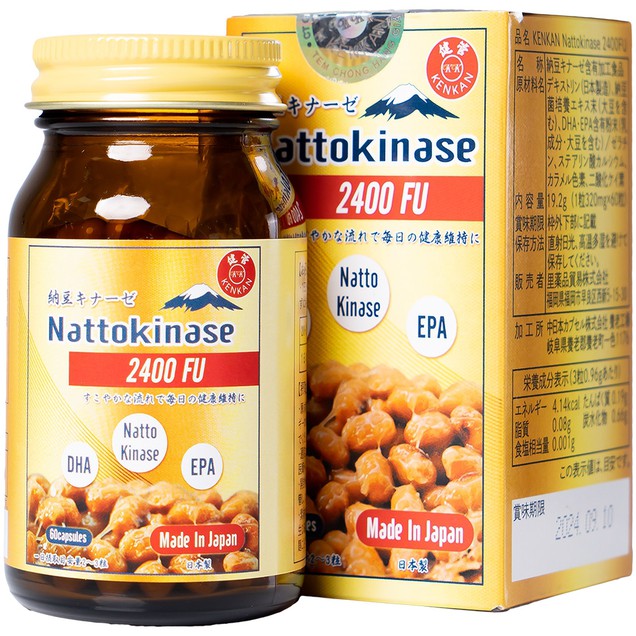 Viên uống Nattokinase 2400FU Kenkan giúp tăng cường lưu thông máu (60 viên)