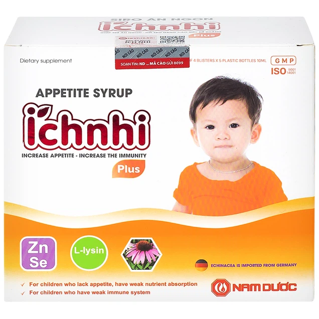 Siro ăn ngon Ích Nhi Plus Nam Dược hỗ trợ nâng cao sức đề kháng, giúp trẻ ăn ngon (20 ống x 10ml)