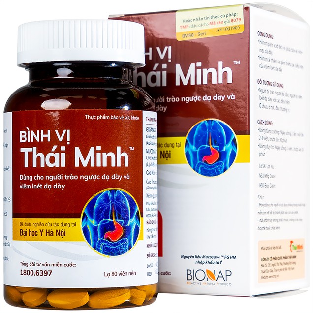 Viên uống Bình Vị Thái Minh hỗ trợ giảm acid dịch vị, bảo vệ niêm mạc dạ dày (80 viên)