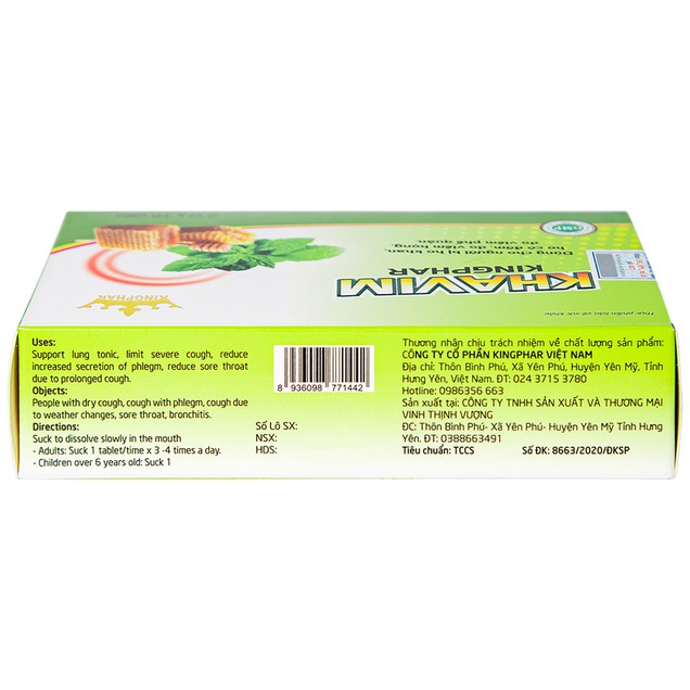 Viên ngậm Khavim Kingphar hỗ trợ bổ phế, hạn chế ho nhiều, giảm tăng tiết đờm dãi (20 viên)