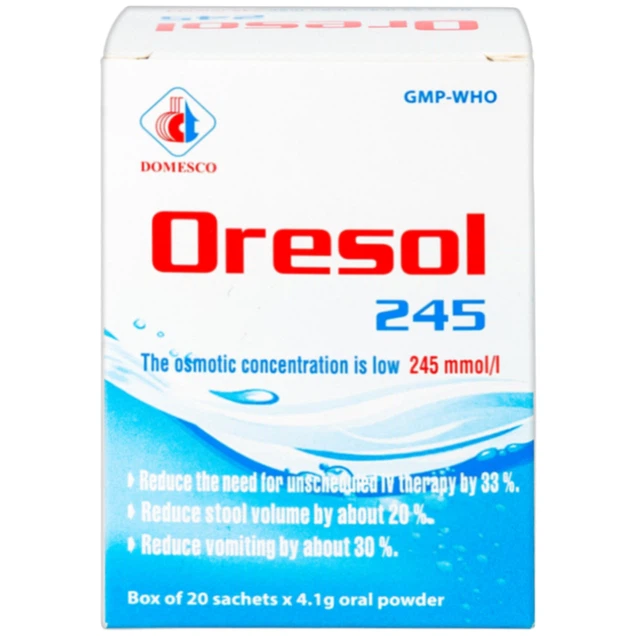Thuốc Oresol 245 Domesco điều trị mất điện giải nước trong tiêu chảy (Hộp 20 gói)
