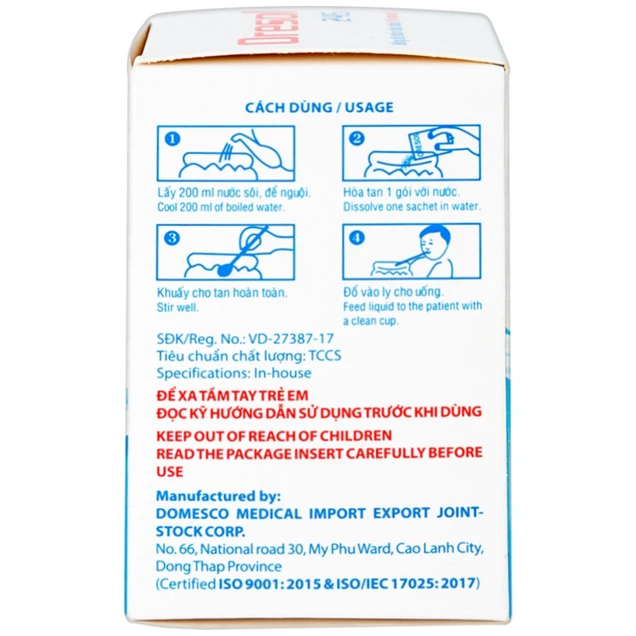 Thuốc Oresol 245 Domesco điều trị mất điện giải nước trong tiêu chảy (Hộp 20 gói)