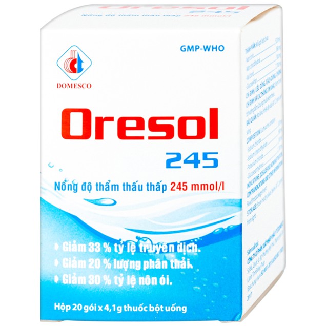 Thuốc Oresol 245 Domesco điều trị mất điện giải nước trong tiêu chảy (Hộp 20 gói)