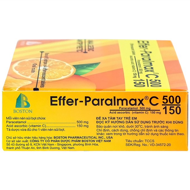 Thuốc Effer-Paralmax C 500/150 Boston giúp giảm đau, hạ sốt (5 vỉ x 4 viên)