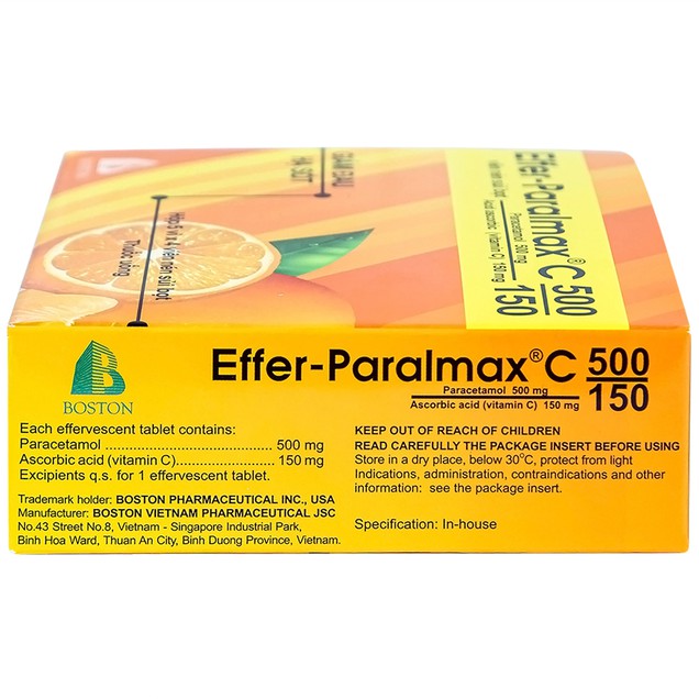 Thuốc Effer-Paralmax C 500/150 Boston giúp giảm đau, hạ sốt (5 vỉ x 4 viên)