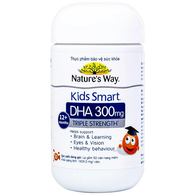 Viên nhai Kids Smart DHA 300mg Triple Strength Nature's Way hỗ trợ sức khỏe não bộ (50 viên)