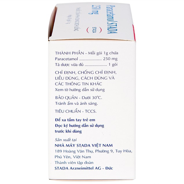 Thuốc Paracetamol 250mg Stada giúp giảm các cơn đau, hạ sốt (30 gói x 1g)