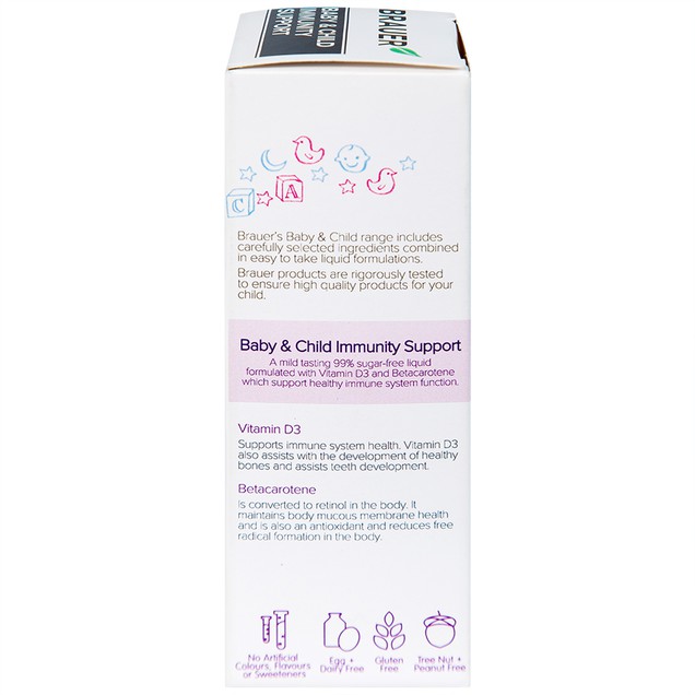 Siro Brauer Baby & Child Immunity Support hỗ trợ bổ sung betacaroten và vitamin D3 cho trẻ (100ml)