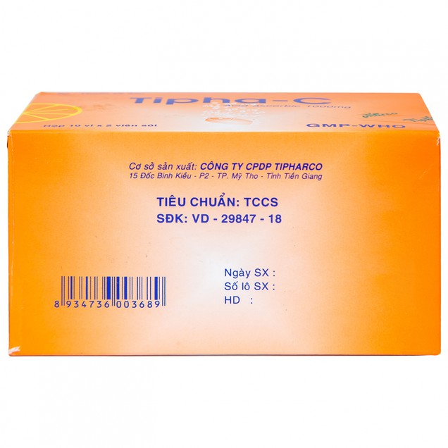 Thuốc Tipha-C 1000mg Tipharco điều trị thiếu vitamin C (10 vỉ x 2 viên)