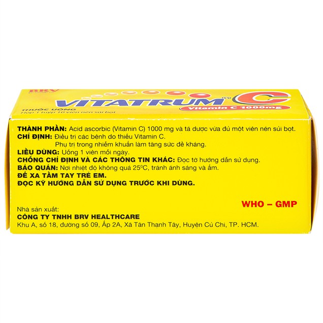 Thuốc Vitatrum C 1000mg BRV điều trị thiếu vitamin C (10 viên)